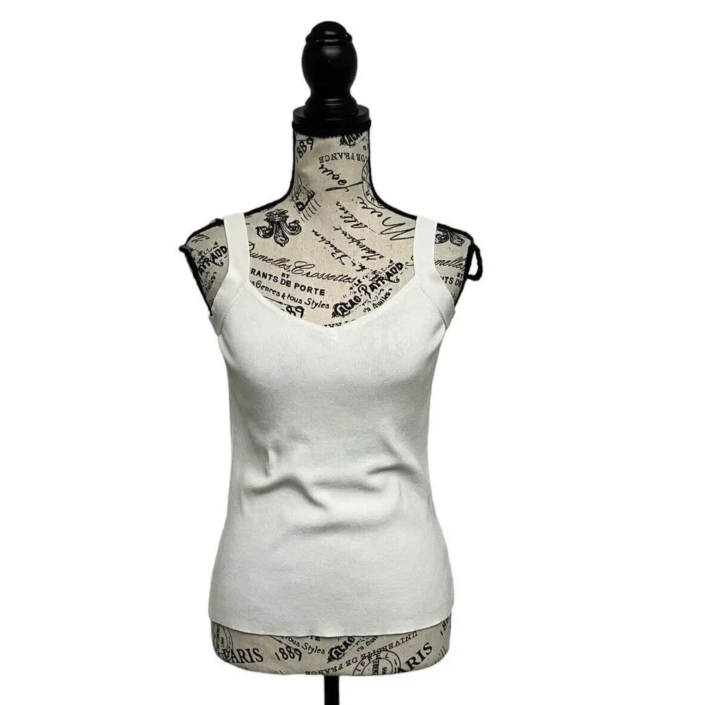Dana Buchman Ivory Sleeveless Knit Tank Top XS Nylon Blend Pullover Preppy